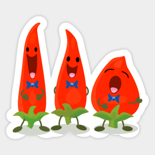 Cute singing chilli trio cartoon characters Sticker